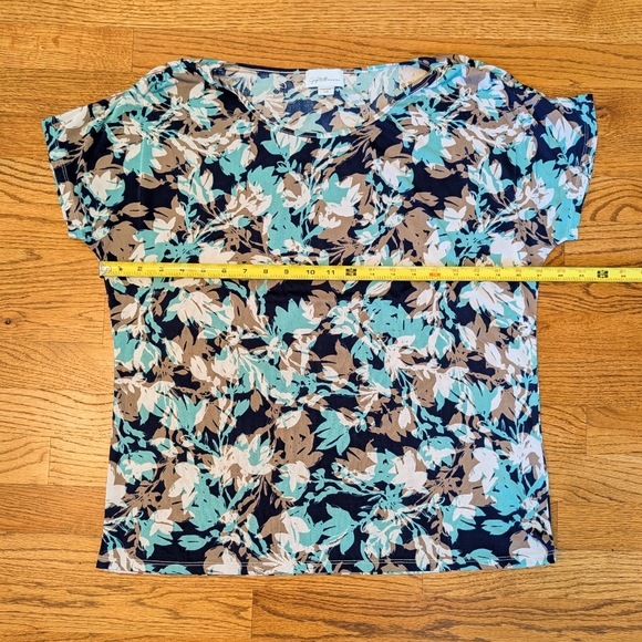 Jaclyn Smith Women’s Blouse Floral Black Teal Tan Abstract Print Size L - Picture 2 of 6